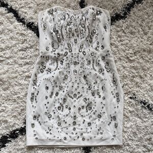 Express Strapless White Dress with Silver Embellishments